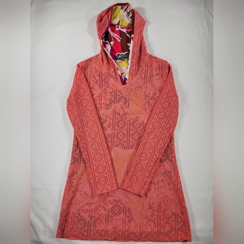 Title Nine Womens XS Long Sleeve Two Layer Cut-out Swim Cover-up Hoodie Coral